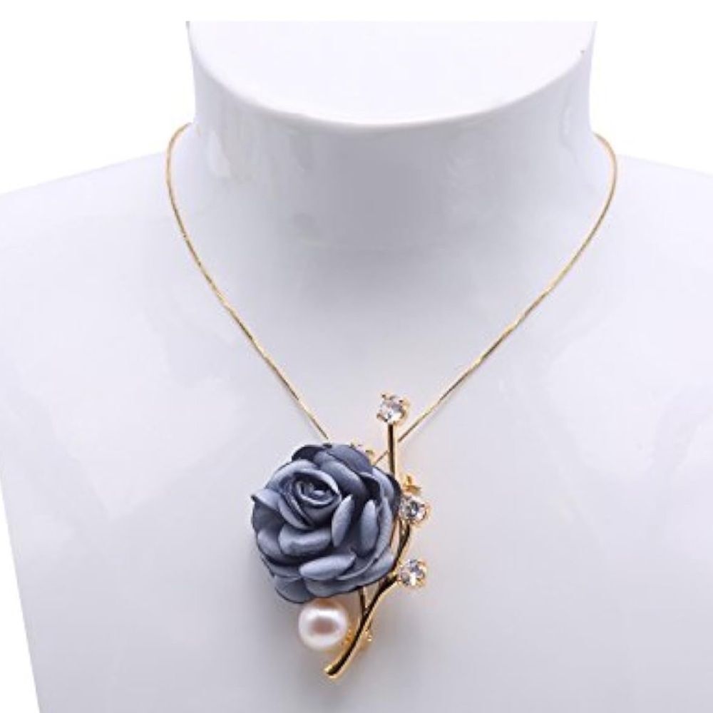 Brooch Blue Gold 11.5mm Rose Flower White Freshwater Pearl Bouquet Broach Pin A1 - Picture 6 of 8